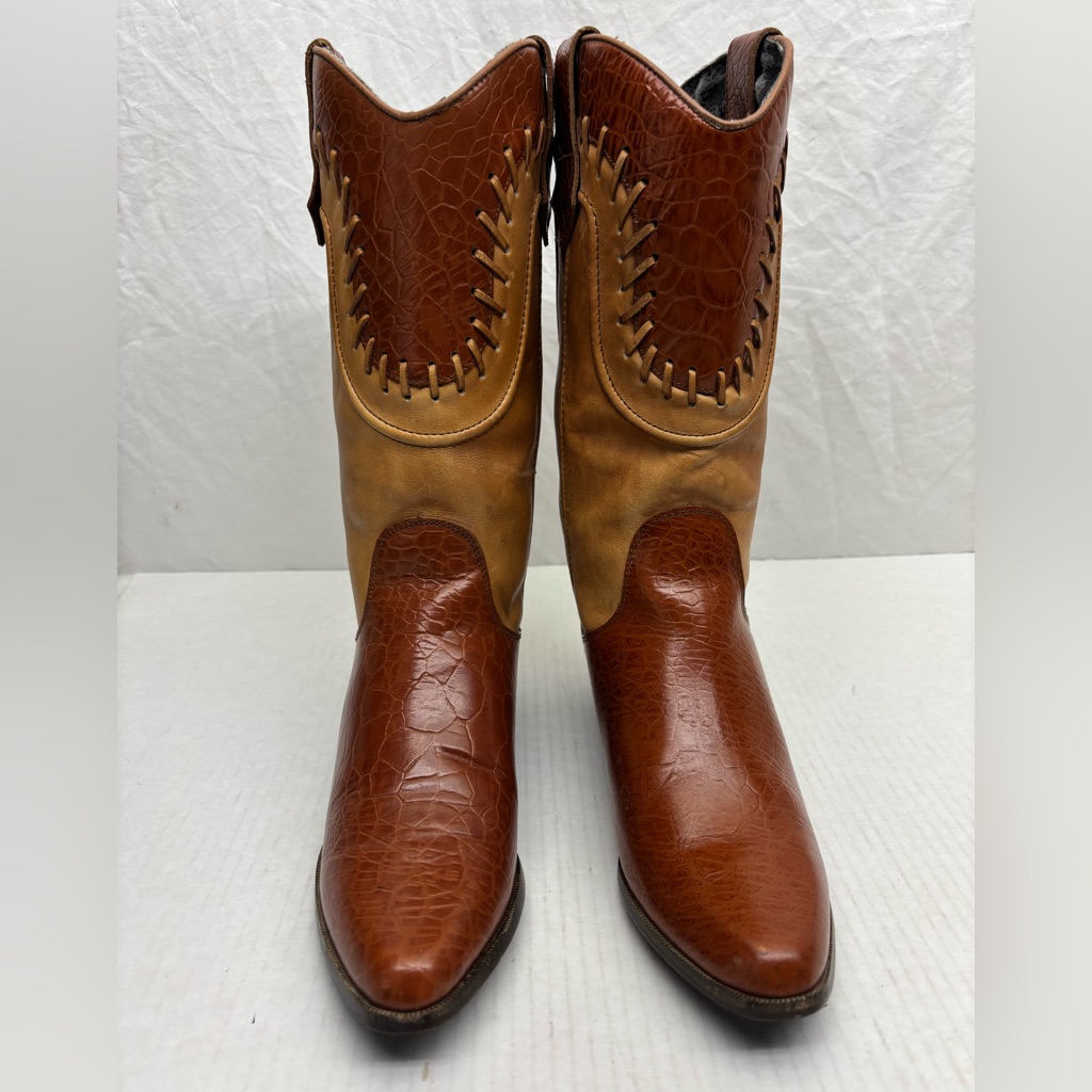 Dingo Women’s Two-Tone Brown Leather Western Boots, Sz 7 M